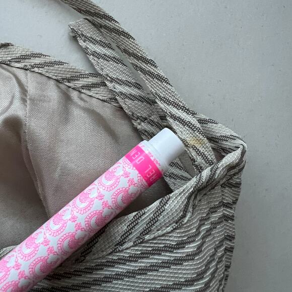 Vintage Emporio Armani Top Sz 38 XS Stripe Crop Cross Buttons 90's Halter Tan - Picture 8 of 11